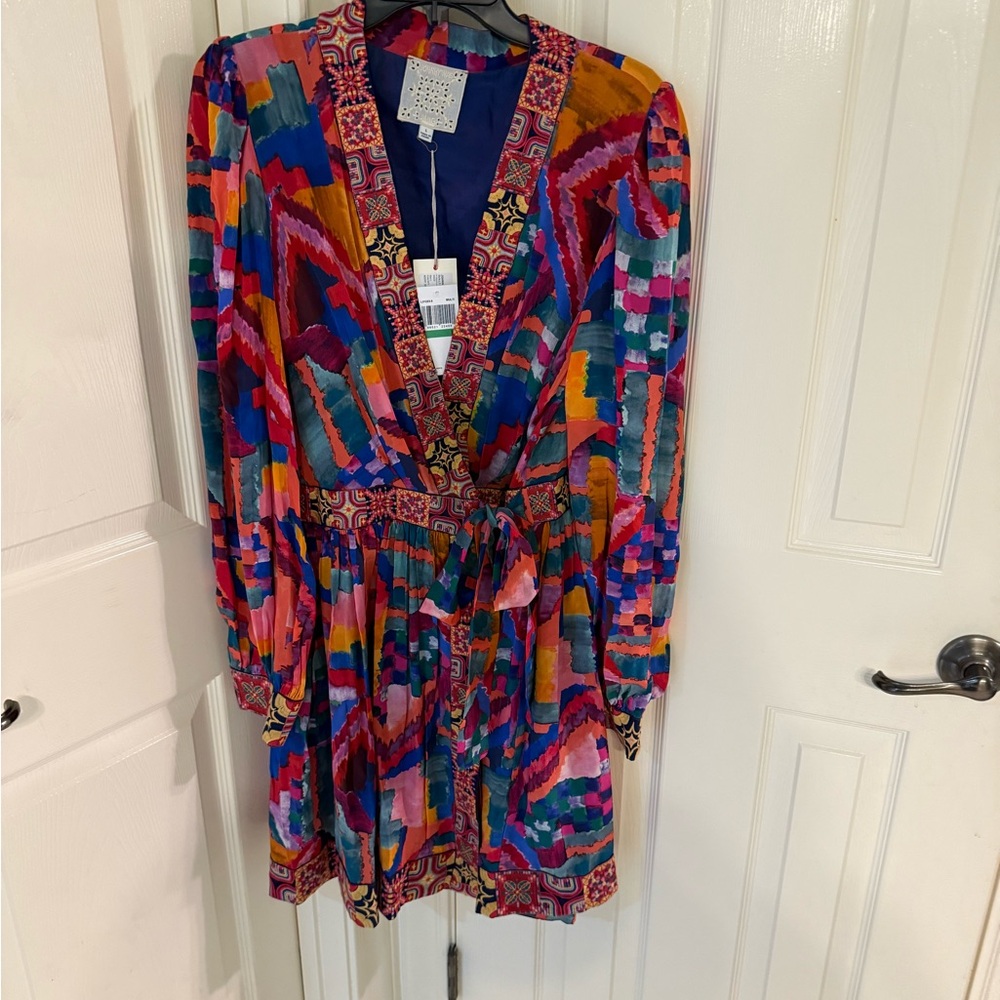 NWT Johnny Daydreamer Silk Dress with Geometric Design